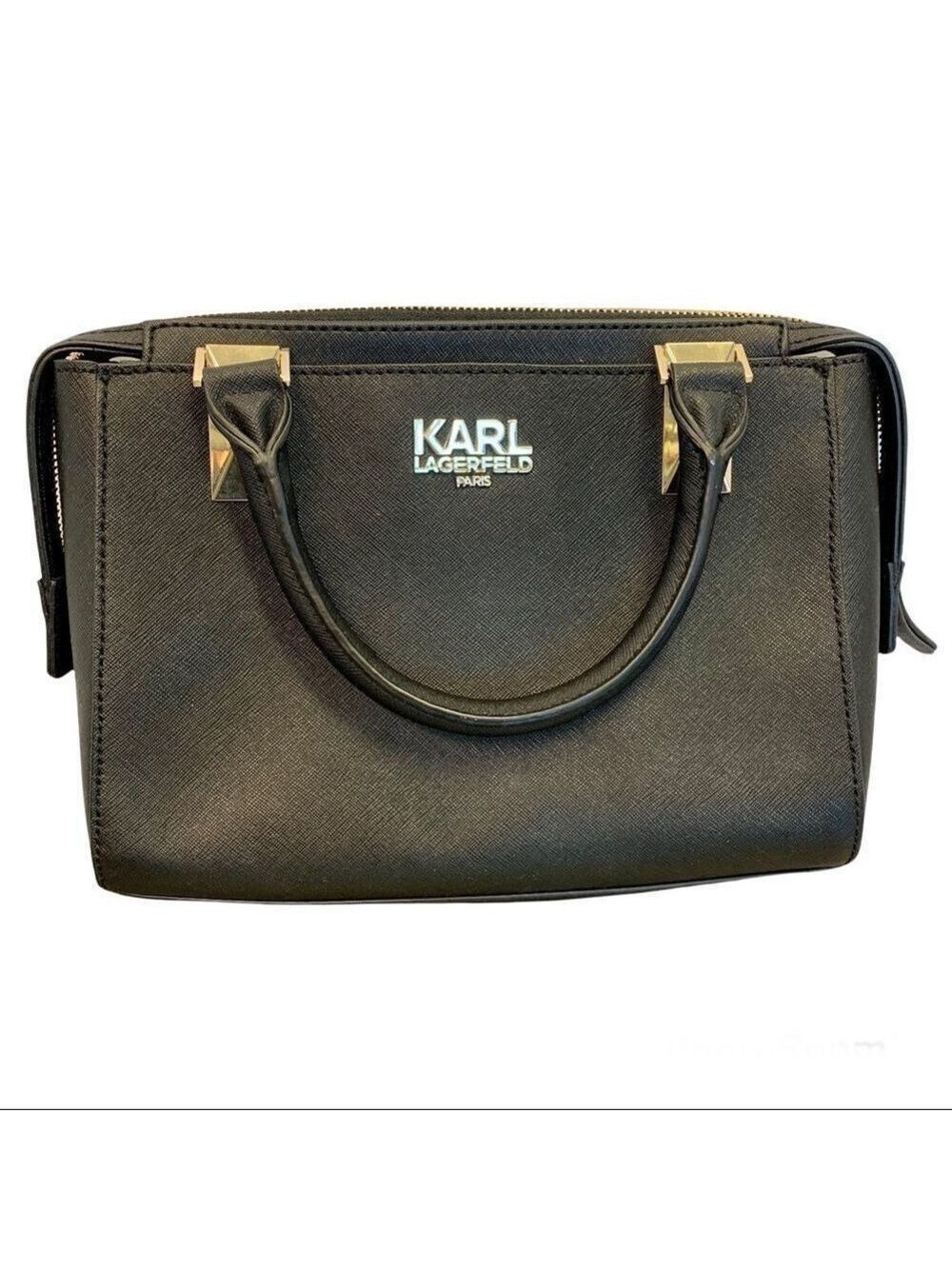 KARL Lagerfeld black leather gold hardware crossbody shoulder bag purse